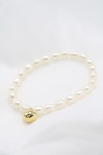 gold charm freshwater pearl bracelet / 5mm~6mm