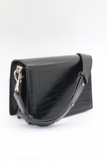 croco embossing synthetic leather flap shoulder bag