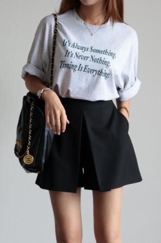 originalround neck text printed big silhouette tee / ash gray