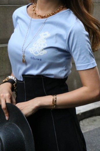 【USED】CÉLINE / round neck logo print T shirt