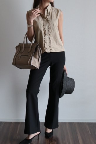 vintageCELINE / front frill design sleeveless blouse