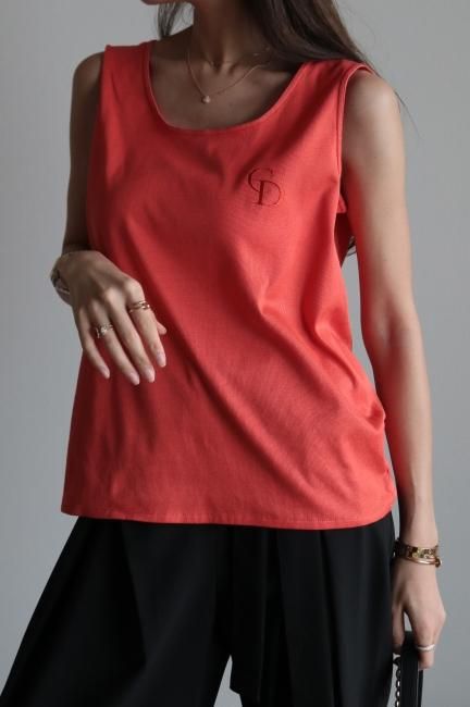 vintage】Christian Dior CD logo embroidery rib tank top Madder vintage vintage Tank top