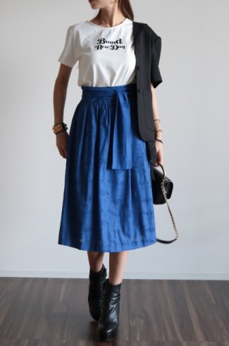 【vintage】Yves Saint Laurent / waist belt ribbon patterned all over flare skirt