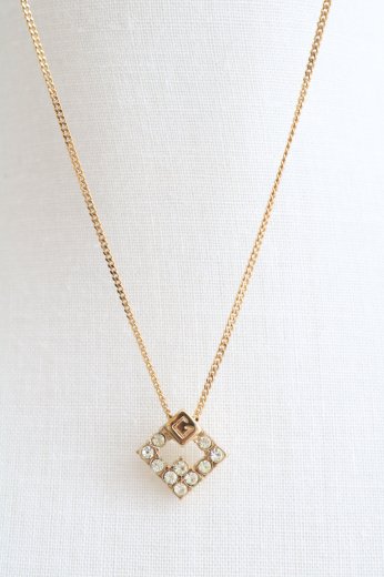 vintageGIVENCHY / square line stone decoration necklace 