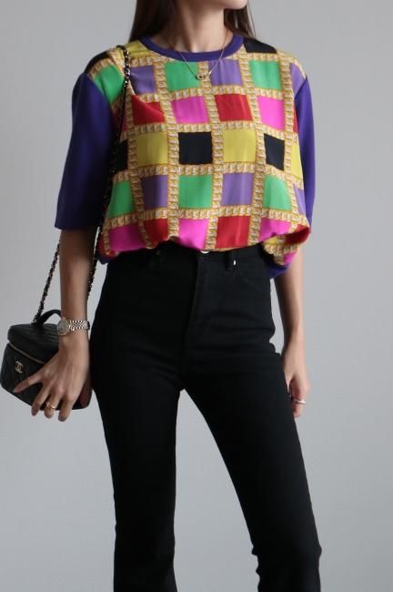 ヴィンテージセリーヌ　トップス vintage】CELINE / Macadam button chain motif multi color