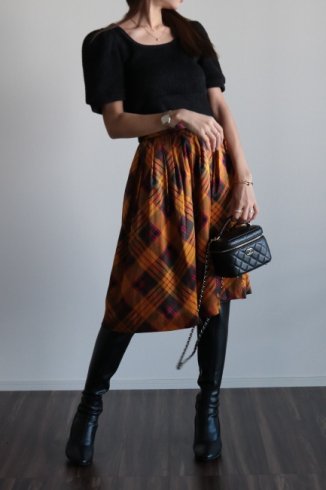 【vintage】Yves Saint Laurent / check pattern silk flare skirt