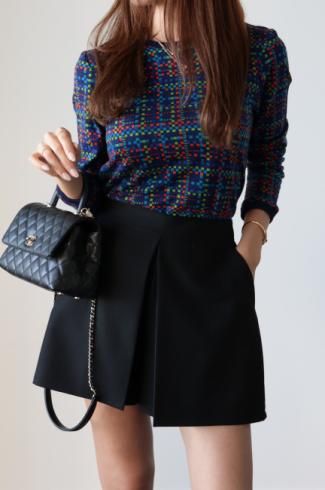 vintageYves Saint Laurent / round neck multi color check knit tops