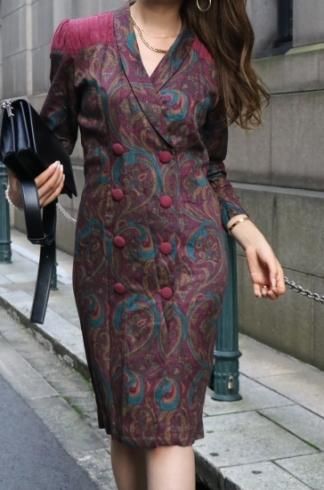 vintageshawl collar double breasted paisley pattern dress 