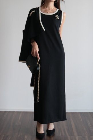 bicolor knit cardigan & sleeveless long dress set up / black