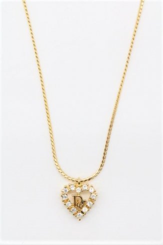 【vintage】Christian Dior / ”Dior” rhinestone heart motif necklace