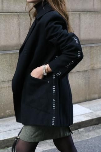 vintageFENDI / side logo monogram midi wool coat