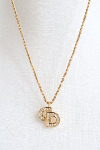 【vintage】Christian Dior / CD logo motif rhinestone necklace