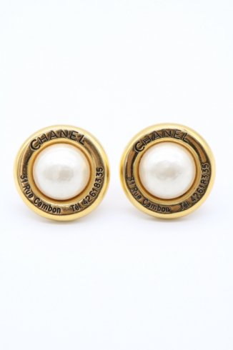 【vintage】CHANEL / 1988y CAMBON pearl round earrings / 23