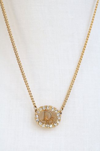 【vintage】Christian Dior / ”Dior” rhinestone oval top necklace