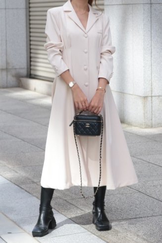 <img class='new_mark_img1' src='https://img.shop-pro.jp/img/new/icons57.gif' style='border:none;display:inline;margin:0px;padding:0px;width:auto;' />open collar buttondown tuck flare dress / ivory