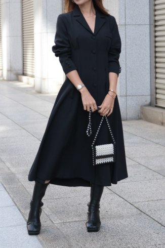 <img class='new_mark_img1' src='https://img.shop-pro.jp/img/new/icons57.gif' style='border:none;display:inline;margin:0px;padding:0px;width:auto;' />open collar buttondown tuck flare dress / black