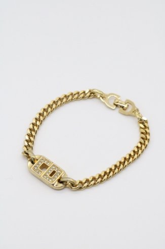 【vintage】Christian Dior / CD logo motif rhinestone chain bracelet