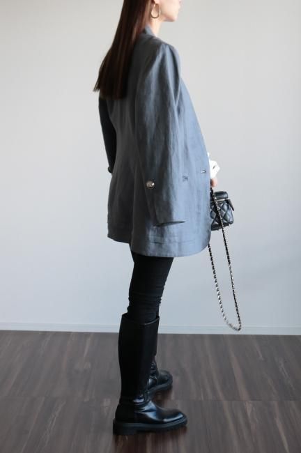 vintage】Christian Dior / stand collar CD motif logo button linen