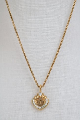 【vintage】Christian Dior / CD logo motif rhinestone necklace