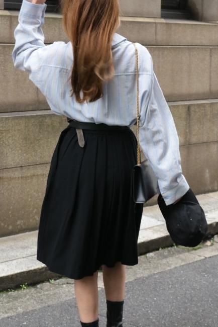 大人上品なおすすめコーデ / Laurent Saint vintage】Yves inverted skirt midi pleats パンツ