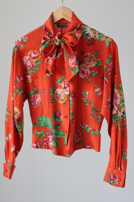 vintage】KENZO / front ribbon tie blouse & circular long
