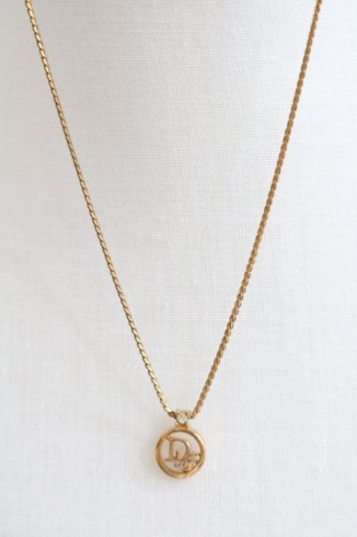 【vintage】Christian Dior / logo motif circle top rhinestone necklace