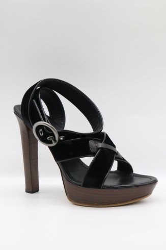 【vintage】Yves Saint Laurent / velour strap heel sandal