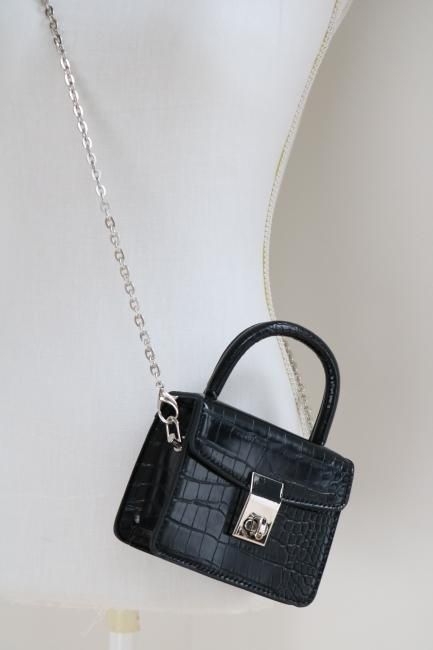 2way croco mini shoulder bag / black - Madder vintage