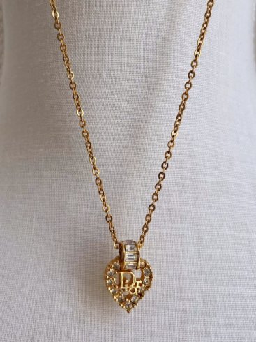 【vintage】Christian Dior / ”Dior” heart motif rhinestone necklace 