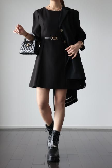 notched lapel collar linen mix long jacket / black - Madder