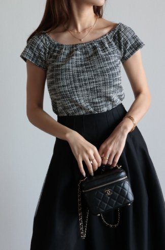 2way off shoulder tweed short tops / black