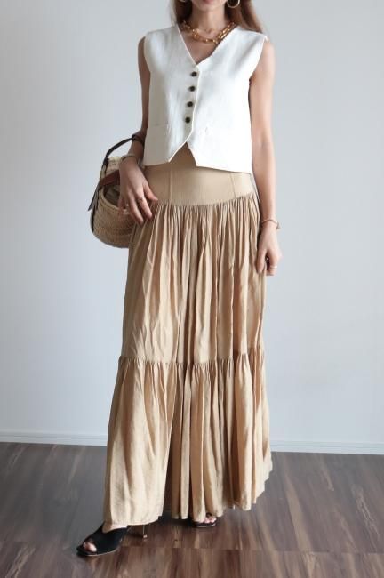 マダマダ　MADDER MADDER ティアードスカート high waist tiered volume maxi skirt / beige - Madder vintage