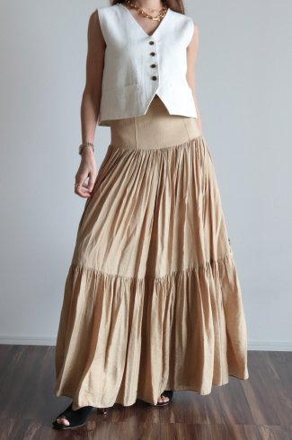 high waist tiered volume maxi skirt / beige