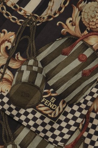 【vintage】FENDI / chain & bag pattern handkerchief scarf