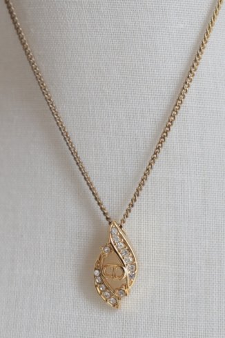 【vintage】Christian Dior / CD logo motif rhinestone pendant necklace