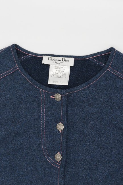 vintage】Christian Dior / logo button stitch piping knit cardigan