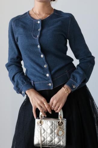 vintageChristian Dior / logo button stitch piping knit cardigan