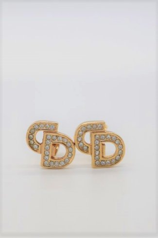 【vintage】Christian Dior / CD logo motif rhinestone earrings