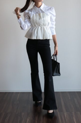long point collar pleats docking bustier tops / white