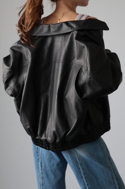 vintage like zip up shrink fake leather jacket / black vintage like zip up shrink fake leather jacket / black