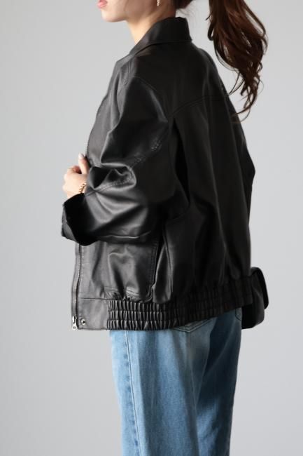 vintage like zip up shrink fake leather jacket / black - Madder