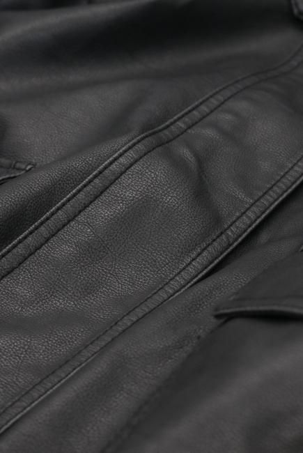 vintage like zip up shrink fake leather jacket / black