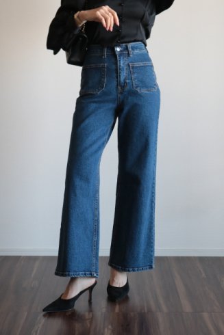 <img class='new_mark_img1' src='https://img.shop-pro.jp/img/new/icons14.gif' style='border:none;display:inline;margin:0px;padding:0px;width:auto;' />double patch pocket straight flare denim pants / blue