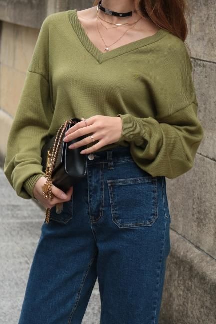 vintage】Yves Saint Laurent / YSL logo embroidery V neck knit tops 