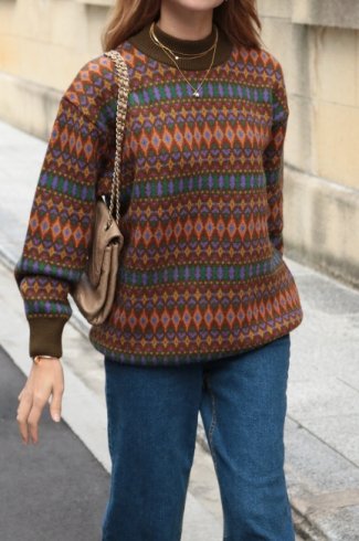 【vintage】Christian Dior / high neck argyle knit sweater