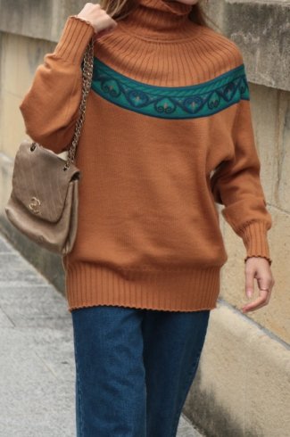 【vintage】Christian Dior / turtle neck rib yoke high gauge knit sweater