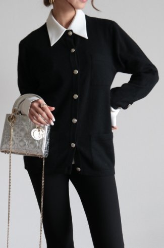 【vintage】Christian Dior / bijou button round neck wool cardigan