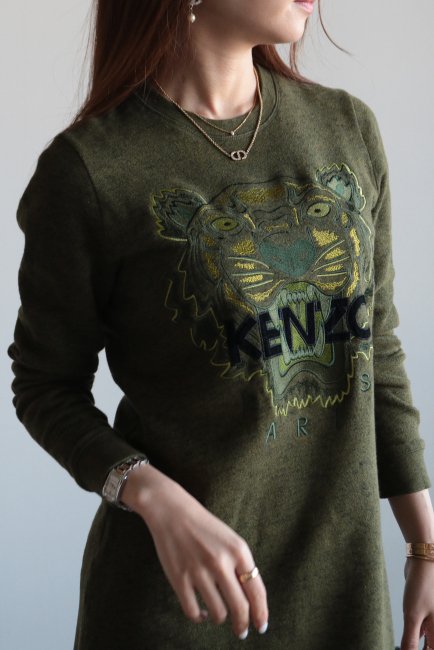 USED】KENZO / tiger embroidery round neck sweatshirt dress ...