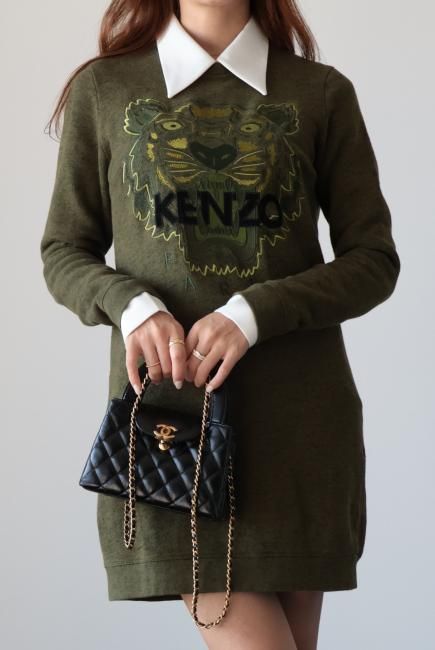 USED】KENZO / tiger embroidery round neck sweatshirt dress ...