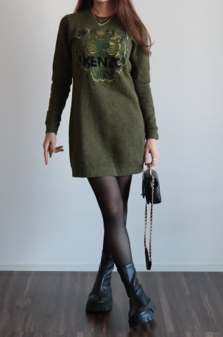 USEDKENZO / tiger embroidery round neck sweatshirt dress